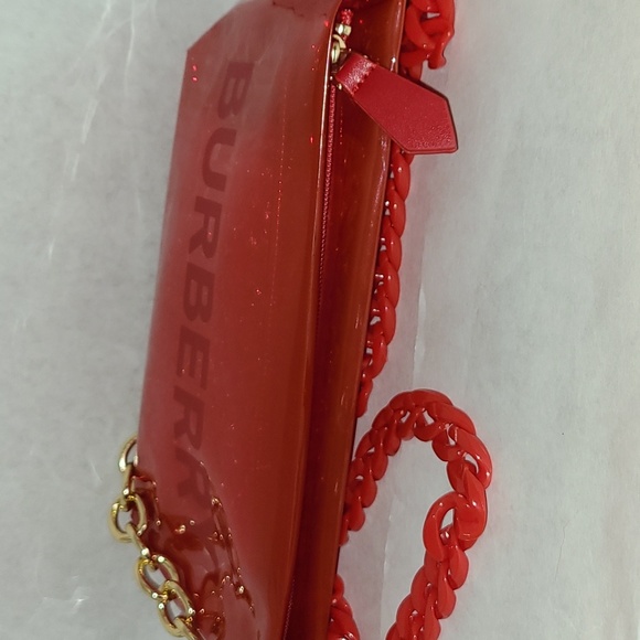 Burberry Red Gold Purse Bag Cosmetic Crossbody - Picture 5 of 9
